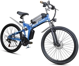  Electric Bike Electric Bike, Folding electric bicycle, portable electric mountain bike 26 inch high carbon steel frame double disc brake with front LED light hybrid bicycle 36V / 8AH (Color : Blue)