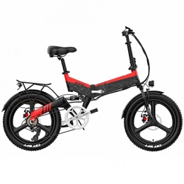 Electric Bike Folding for Adults 20" Mountain 7 Speed Electric Bike 48V 400W 14.5Ah Hidden Li-Ion Battery Front & Rear Suspension Ebike (Color : Red)