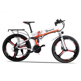 Shengmilo Electric Bike Electric Bike - Folding Portable eBike For Commuting & Leisure Front Rear Suspension, Pedal Assist Unisex Bicycle, 350W / 48V (Orange (350w))