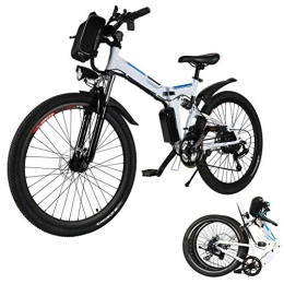 Eloklem Electric Bike Electric Bike for Adults, 26'' Folding Electric Mountain Bike with Removable 36V 8AH Lithium-Ion Battery, 250W Motor Electric Bike, E-Bike with 21 Speed Gear and Three Working Modes (White)