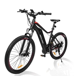 JSJM Electric Bike Electric Bike for Adults, 27.5in Mountain Bike, Pedal Assist Commuter Cycling Bicycle, Removable Li-Ion Battery 250W, Max Speed 25km / h(Black red)