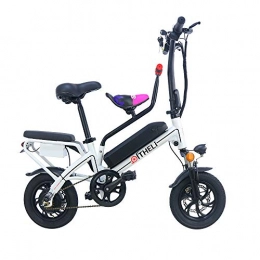 Xiaotian Bike Electric Bike, Lightweight Compact Travel Folding City Commuter 350W Motor 14Inch Mini Pedal Assist E-Bike with 48V Removable Lithium Battery for Unisex Adults(With Child Seat), White, 48V / 11AH / 35km