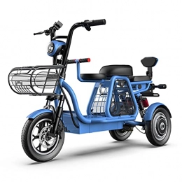 WAFFZ Bike Electric Bike Parent-child 3 Wheels Electric Bicycle Large Lithium Battery 12inch E Bicycle 500W 48V (Color : 30ah blue)