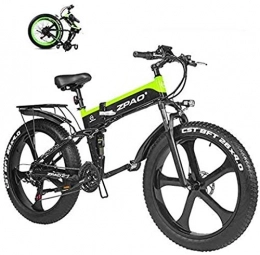 Fangfang Bike Electric Bikes, 1000W Fat Electric Bike 48V Lithium Battery Mens Mountain E Bike 21 Speeds 26 Inch Fat Tire Road Bicycle Snow Bike Pedals With Beach Cruiser Mens Sports , E-Bike ( Color : Green )