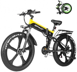 Fangfang Electric Bike Electric Bikes, Electric Mountain Bike 26 Inches 1000W 48V 12.8ah Folding Fat Tire Snow Bike E-bike Pedal Assist Lithium Battery Hydraulic Disc Brakes For Adult, E-Bike (Color : Yellow)
