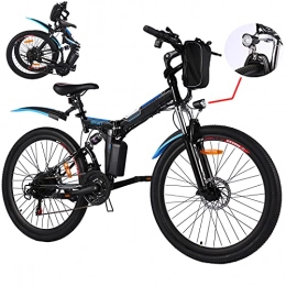 Eloklem Bike Electric Bikes Electric Mountain Bike for Adult, 26 Inch Folding E-bike Citybike with 250 W Motor 36V 8AH Removable Lithium Battery 21 speed Gear Double Disc Brakes (Black)