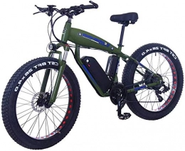Fangfang Bike Electric Bikes, Fat Tire Electric Bicycle 48V 10Ah Lithium Battery with Shock Absorption System 26inch 21speed Adult Snow Mountain E-bikes Disc Brakes (Color : 10Ah, Size : Dark green) , E-Bike