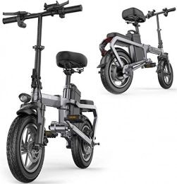 Fangfang Bike Electric Bikes, Folding Electric Bike for Adults 6-15Ah 350W 48V Max Speed 25 Km / H with Full Perspective LCD Display 14 Inch Tire E-Bikes for Men Women Ladies , E-Bike ( Color : Grey , Size : 60KM )