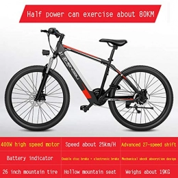 AKEFG Electric Bike Electric Bikes for Adult, Magnesium Alloy Ebikes Bicycles All Terrain, 26" 48V 400W Removable Lithium-Ion Battery Mountain Ebike, for Mens Outdoor Cycling Travel Work Out And Commuting, Red