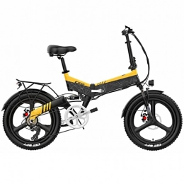 HMEI Bike Electric Bikes for Adults Electric Bike Folding for Adults 20'' Mountain 7 Speed Electric Bike 400W 14.5Ah Hidden Li-Ion Battery Front & Rear Suspension Ebike (Color : Yellow)