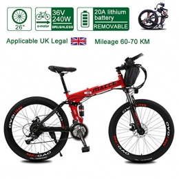 Acptxvh Bike Electric Bikes for Adults Men Women Hybrid, Lightweight 23Kg 36V 10-20AH Large Capacity Folding Mountain Bike Electric Commuting Bike, Red, 36V20A70Km