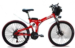 Fangfang Bike Electric Bikes, Mountain Bike, 48V Electric Mountain Bike, 26 Inch Folding E-bike with 4.0" Fat Tyres Spoke Wheels, Premium Full Suspension, Red, E-Bike (Color : Red)