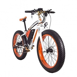 CHXIAN Electric Bike Electric Fat Tire Bikes for Men, 21 Speed Full Suspension Mountain Bike Front and Rear Disc Brakes with Smart Meter and Removable Lithium Battery (Color : Orange)