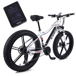 Electric Fat Tire Bikes for Men, Full Suspension Mountain Bike with LCD Instrument panel 27 speed 10Ah Removable Lithium Battery Comfortable Cushion Adjustable Shock Absorption (Color : White)