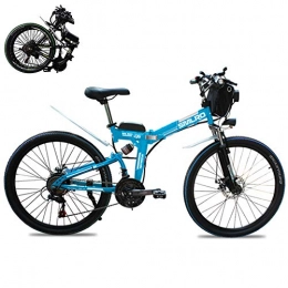 GHH Electric Bike Electric folding mountain bike 26" Country electric bike 21 Speed Gear Brakes Wheel Mens Hybrid Bike (48V 350W) Removable Lithium-Ion Battery with Double Disc Brake, Blue