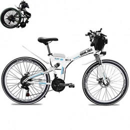 GHH Electric Bike Electric folding mountain bike 26" Country electric bike 21 Speed Gear Brakes Wheel Mens Hybrid Bike (48V 350W) Removable Lithium-Ion Battery with Double Disc Brake, White