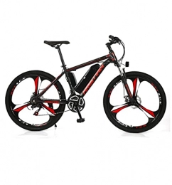 Electric lithium battery bicycle mountain bike 26'' adult variable speed 21 speed assisted bicycle 36V350W battery detachable integrated wheel with LED lighting(Color:red,Size:10AH)