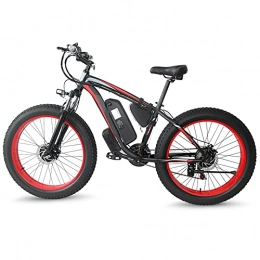 TGHY Electric Bike Electric Mountain Bike 350W Motor 26" Fat Tire Electric Bike Snow Bike with Pedal Assist 48V 13Ah Removable Battery Professional 21-Speed Full Suspension Fork Disc Brake, Black Red