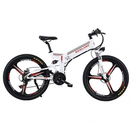SYLTL Electric Bike Electric Mountain Bike Folding 26 Inch E-bike with Removable 48V Lithium-Ion Battery Off-Road Boost Mountain Cycling Bicycle 21 Speed, White