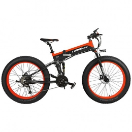LANG TU Bike Electric Strong Snow Bike, Big Size Fat Wheel, Dual Hydraulic Disc Brake & Suspension, Large Li-ion Battery (Red, 1000W, 48V 14.5Ah)