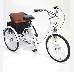 DENGYQ Bike Electric Tricycle adult 3-wheeler for the elderly bicycle lithium battery with LED lighting in the rear basket power-assisted three-wheel human pedal tricycle men and women parents youth (24'', white)