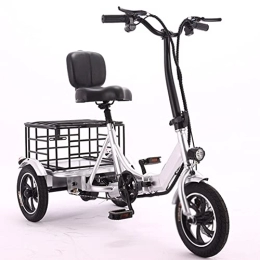 AANAN Bike Electric Tricycle - Foldable 3-Wheel Bike with Detachable Battery and Large Basket detachable 48V12AH Battery mileage 50km 150kg Load (Color : Silver)