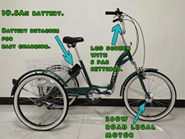 E-Scout Electric Bike Electric tricycle, folding frame, 250w motor, pedal assist, alloy frame, electric trike (Green)
