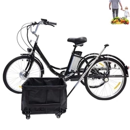 Generic Bike Electric tricycle for adults 3 wheel bicycle lithium battery 24inch elderly scooter comes with enlarged rear basket for shopping outings three-wheeled electric bike gift for parents, Black