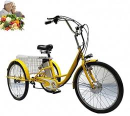 MAYIMY Bike Electric tricycle for adults power-assisted 3-wheeler 3 wheels with pedals 24inch lithium battery tricycle with vegetable basket, for parents(yellow, 24'')