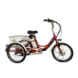 Electric Tricycle, Lithium Battery Booster Adult Tricycle, Electric Bicycle with LED Light And Shopping Basket for Recreation Shopping, Exercise And Family Transportation Tool,Red