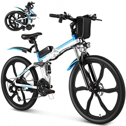 Eloklem Electric Bike Eloklem 26 inch Folding Electric Mountain Bike 250W Electric Bicycle with Removable 36V 8AH Lithium-Ion Battery, Professional 21 Speed Gears (White)