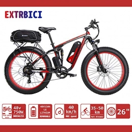 Extrbici Electric Bike Extrbici Upgraded Electric Mountain Bike 750W / 1500W Upto 35mph 26inch Fat Tire e-Bike Beach / Mountain Bikes Full Suspension Lithium Battery Hydraulic Disc Brakes XF800 Delivery From UK Warehouse (RED)