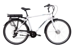 F.lli Schiano Electric Bike F.lli Schiano E-Moon 28" E-Bike, Electric City Bicycles 250W Motor for Men, with Shimano 7 Speeds and removable 36V 13Ah Lithium Battery, in White, front motor