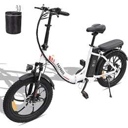 Fafrees Bike Fafrees Electric Bike, 20 Inch Fat Tire Ebikes, 16AH 36V 250W City E-Bike, 60-130KM electric bicycle with SHIMANO 7 Speeds, electric mountain bike for Adults (White)