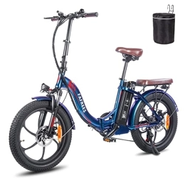 Fafrees  Fafrees Electric Bike, 20 Inch Fat Tire Ebikes，18AH 36V 250W Folding electric bicycle, 70-150KM E-Bike with 3 Riding Modes, SHIMANO 7 Speeds, City e bikes Mountain Bicycle for Adults (Blue)