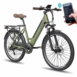 Fafrees Bike Fafrees Electric Bike with APP, 26 Inches Electric Bikes for Adult Low Frame, 36V 10Ah Removable Battery Pedal Assist Ebike, 250W Electric Bicycle for City, Shimano 7 Speed, Official F26 Pro Green