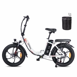 Fafrees Bike Fafrees F20 Electric Bicycle, 20 Inch Folding Electric Urban Bike, 250W Fatbike, 36V / 16AH Battery, Shimano 7 Speed, Unisex Adult ebike, Range: 60-120KM, White