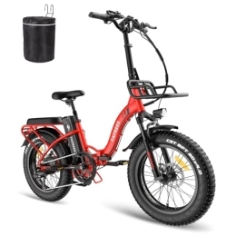 Fafrees  Fafrees F20 MAX Electric Bicycle, 20 * 4.0inch Men's Folding Electric Mountain Bike, 48V / 22.5Ah Samsung Battery, Shimano 7 Speed, Front Basket, Unisex Adult Fatbike Ebike, Range 90-150KM (Red)