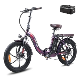 Fafrees Electric Bike Fafrees F20 PRO Electric Bicycle, 20 * 3.0 Inch Fatbike Folding Electric Bike, 250W Electric Mountain Bike, 36V / 18A Removable Battery, Unisex Adult ebike (Violet)