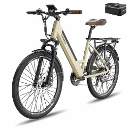 Fafrees Electric Bike Fafrees F26 PRO Electric Bike, 26 inch Electric City Bicycle, 250W Motor, 36V / 10Ah Battery, Unisex Adult Electric Mountain Bike, Shimano 7S, APP Controller, Range 40-70KM (Gold)