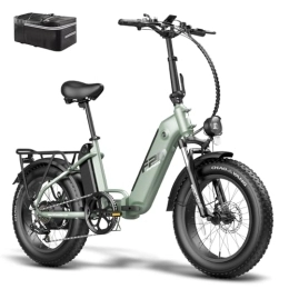 Fafrees Electric Bike Fafrees FF20 POLAR Electric Bike, 20 * 4.0” Fatbike, Folding Electric Bicycle for Adults, 10.4 * 2 Ah Batteries E-bike, Men's Electric Mountain Bike, Range 70-150KM (Green)