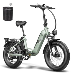 Fafrees Electric Bike Fafrees FF20 Polar Fatbike E Bike Men's 20 Inch 48V 10.4Ah*2 Batteries UK Plug, Women's e-bicycle 160KM, Ebike Shimano 7S Electric Bikes Mountain Bike 150kg (Green)