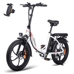 Fafrees  Fafrees Folding Electric Bike, 20 inch Fat Tire Ebikes Portables 250W, Battery 16AH 36V. Smart Electric Bicycle with Pedal Assist, City EBike, Height Adjustable, Unisex Adult, (white)