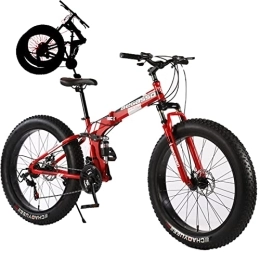Generic Electric Bike Fat Tires Folding Bike for Adults Mountain Bicycle Removable Adult Mountain Snow Beach Electric Bike with Suspension Fork 21 Speed Gears High Carbon Steel Frame, Red, 26inch