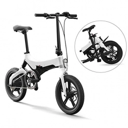 FENGD 16 Inch Folding Electric Bicycle, Power Assist Moped Electric Bike E-Bike, Motor and Dual Disc Brakes, for Commuter Travel,White