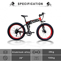 FFBHNB Bike FFBHNB Electric bicycle, 26" Black red folding design bike power supply 48V350W can be used for snow and mountain cycling, built-in lithium battery