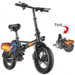 FFF-HAT Electric Bike FFF-HAT 14-inch Electric Bicycle, Folding Mountain Bike, Adult Eco-friendly Bicycle with LCD Smart Meter 400W 48V 26AH, City Commuter Folding Electric Bicycle, Endurance 300KM, Black