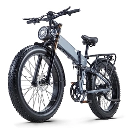 Ficyacto  Ficyacto Electric Bike, 48V17.5AH Battey, 26 * 4.0 Fat Tire Electric Bike, Shimano 8Speed Mountain Ebike for Men (Grey)