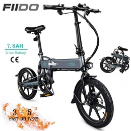 Fiido Bike FIIDO D2 E Bikes, Folding Electric Bikes for Adults 7.8AH 250W 16 inch 36V Lightweight with LED Headlights and 3 Modes Suitable for Men Teenagers Fitness City Commuting-Grey