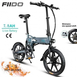 Fiido Bike FIIDO D2s Folding Electric Bike, Foldable Bike 6 Speed 7.8AH 250W 16 inch 36V Lightweight with LED Headlights and 3 Modes Suitable for Men and Adults-Grey
